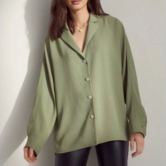 NWT Aritzia Wilfred Freeform Relaxed Button-Up Shirt, Bitter Sage Green, Size XS - Picture 1 of 11